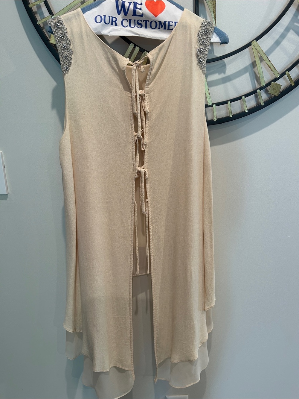 Miss Me Cream Layered Chiffon High-Low Tank with Beaded Shoulders - Picture 2 of 3